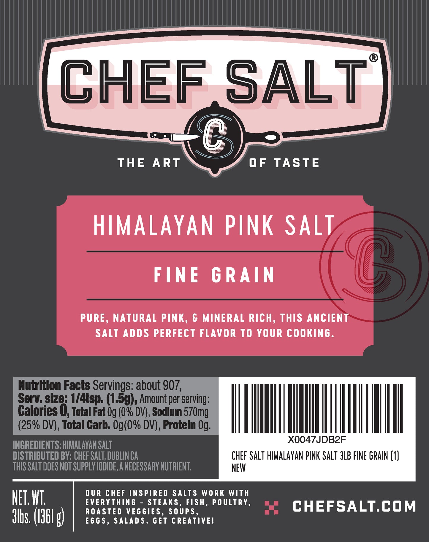 Himalayan Pink Salt - 3lb CHEF Bag - FINE GRAIN